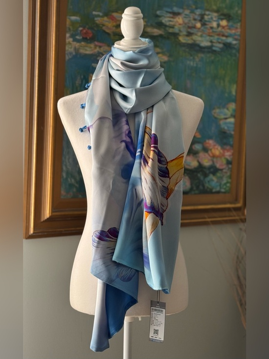 Saint Joy Accessories - Chinese Silk Scarf with Orchid Print by Saint Joy - NWT, box, and gift bag